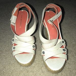 Via Spiga white strappy wedges